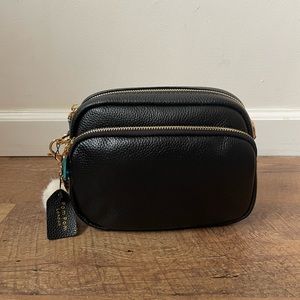 NWT Pom Pom London Black Leather Mayfair Bag w/ straps